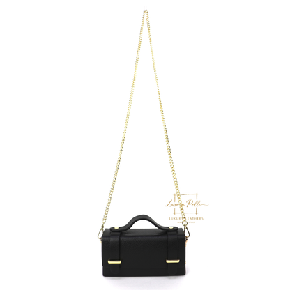 Small Genuine Leather Satchel Bag with Top Handle and Chain Straps