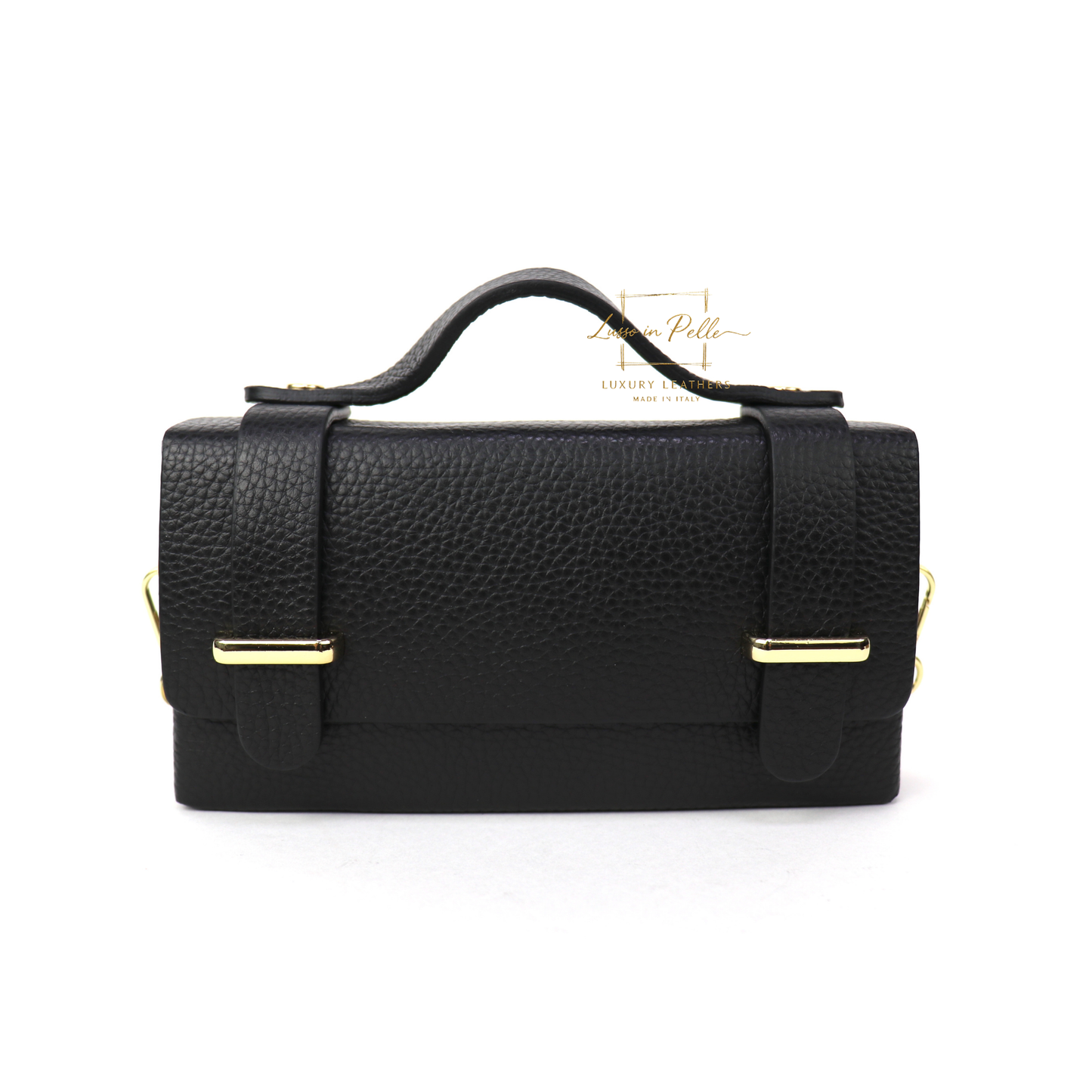 Small Genuine Leather Satchel Bag with Top Handle and Chain Straps