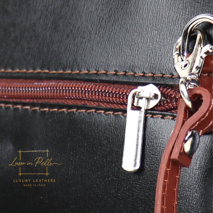 Ella Small Two-Tone Genuine Italian Leather Handbag with Detachable Straps