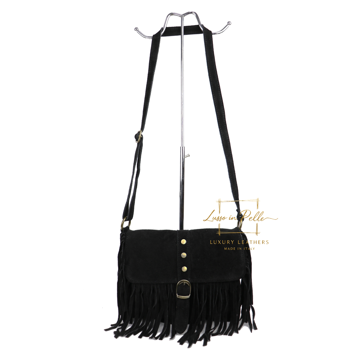 Fringe Suede Crossbody Bag with Adjustable Straps