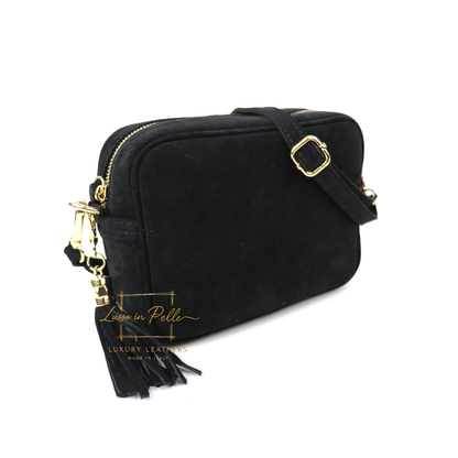 Suede Box Bag with Gold Hardware and Adjustable & Detachable Straps