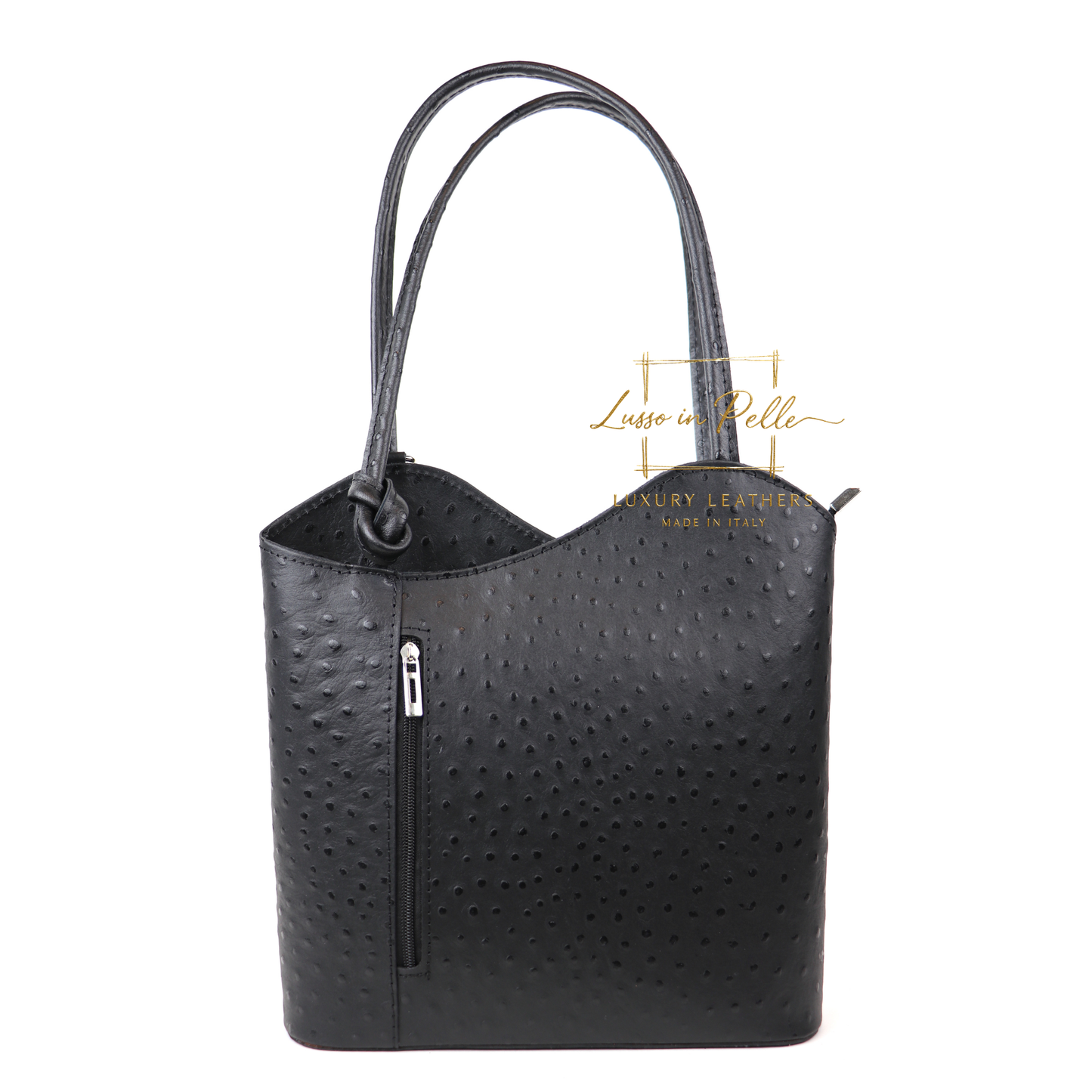 Ostrich Italian Leather Convertible Shoulder Bag Backpack