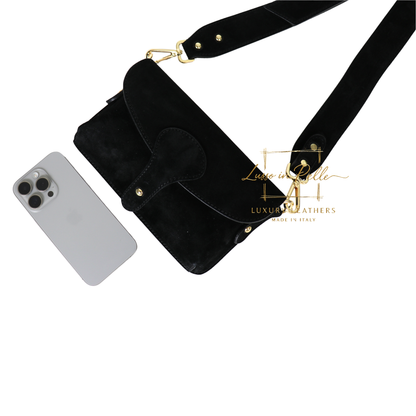 Small Suede Crossbody Bag with Wide Adjustable Strap