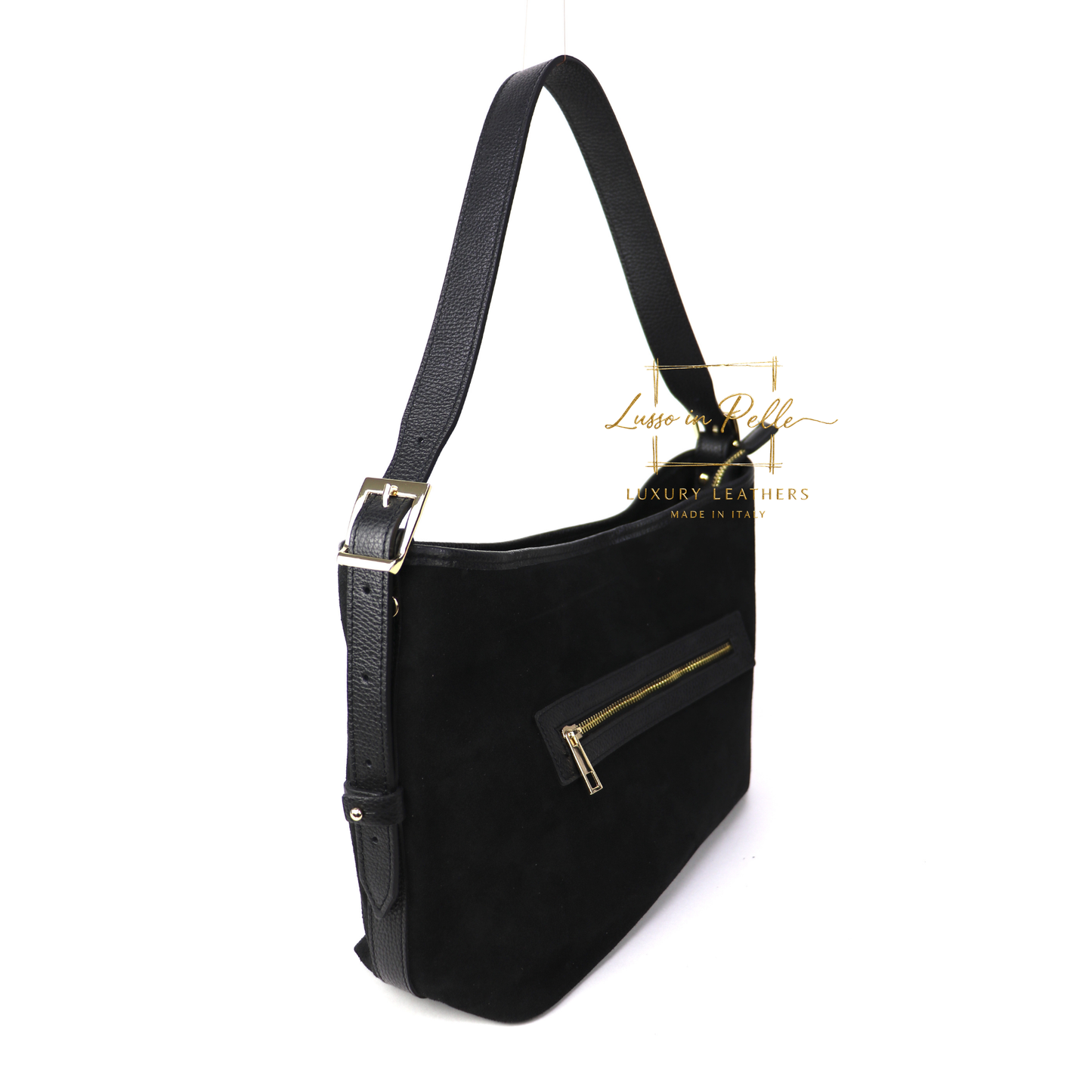 Medium Suede Handbag with Adjustable Leather Straps