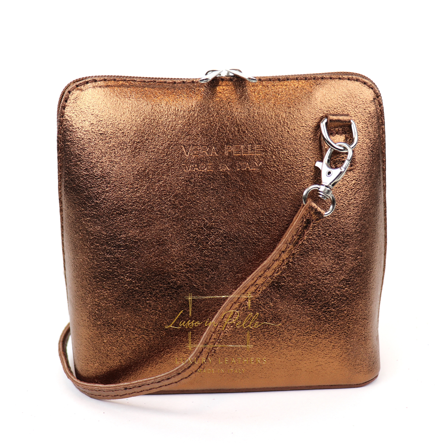 Ella Small Metallic Genuine Italian Leather Handbag with Detachable Straps