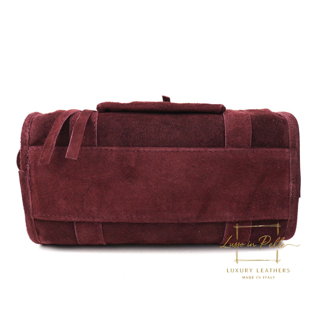 Small Suede Top Handle Crossbody Bag – Soft Genuine Leather Handbag with Detachable Strap