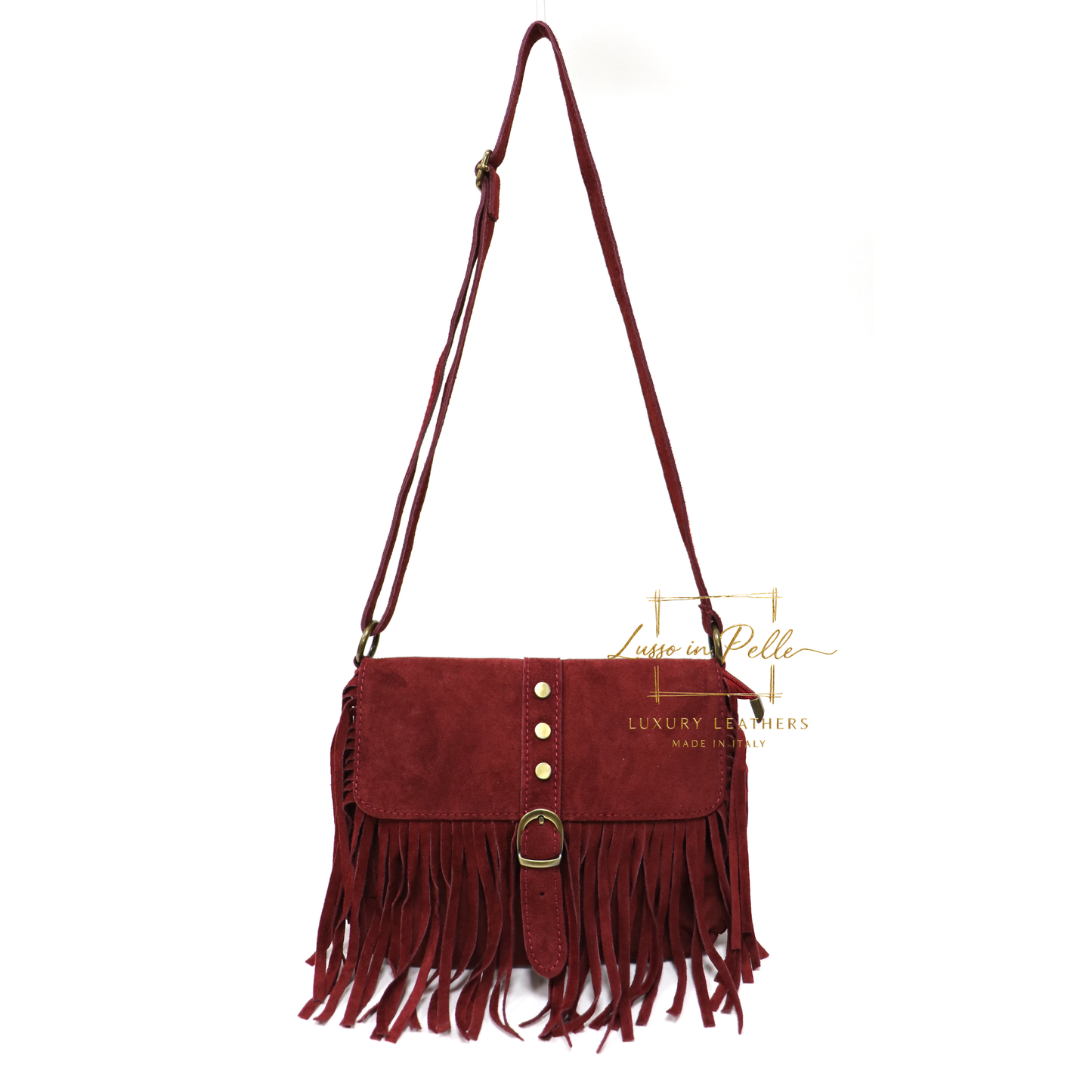 Fringe Suede Crossbody Bag with Adjustable Straps