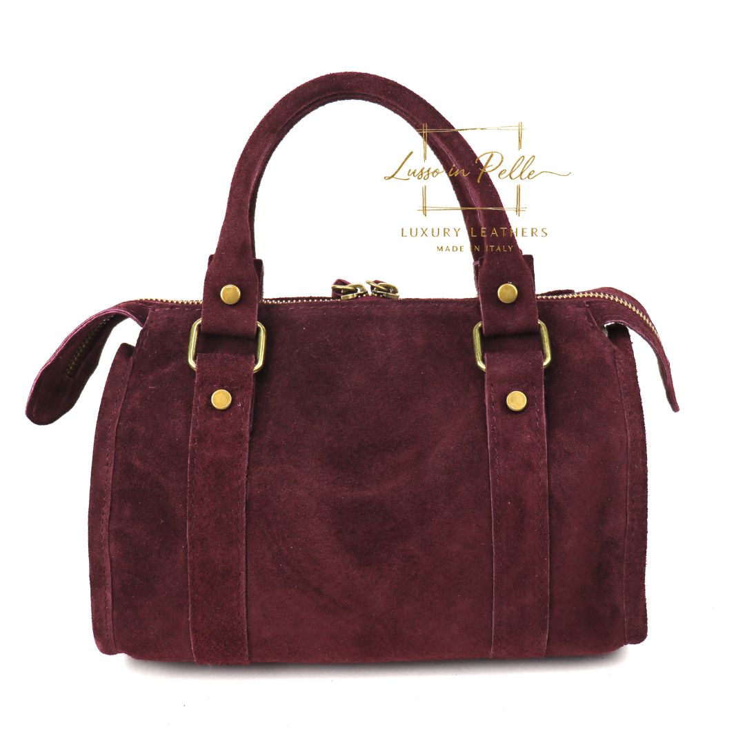 Small Suede Top Handle Crossbody Bag – Soft Genuine Leather Handbag with Detachable Strap