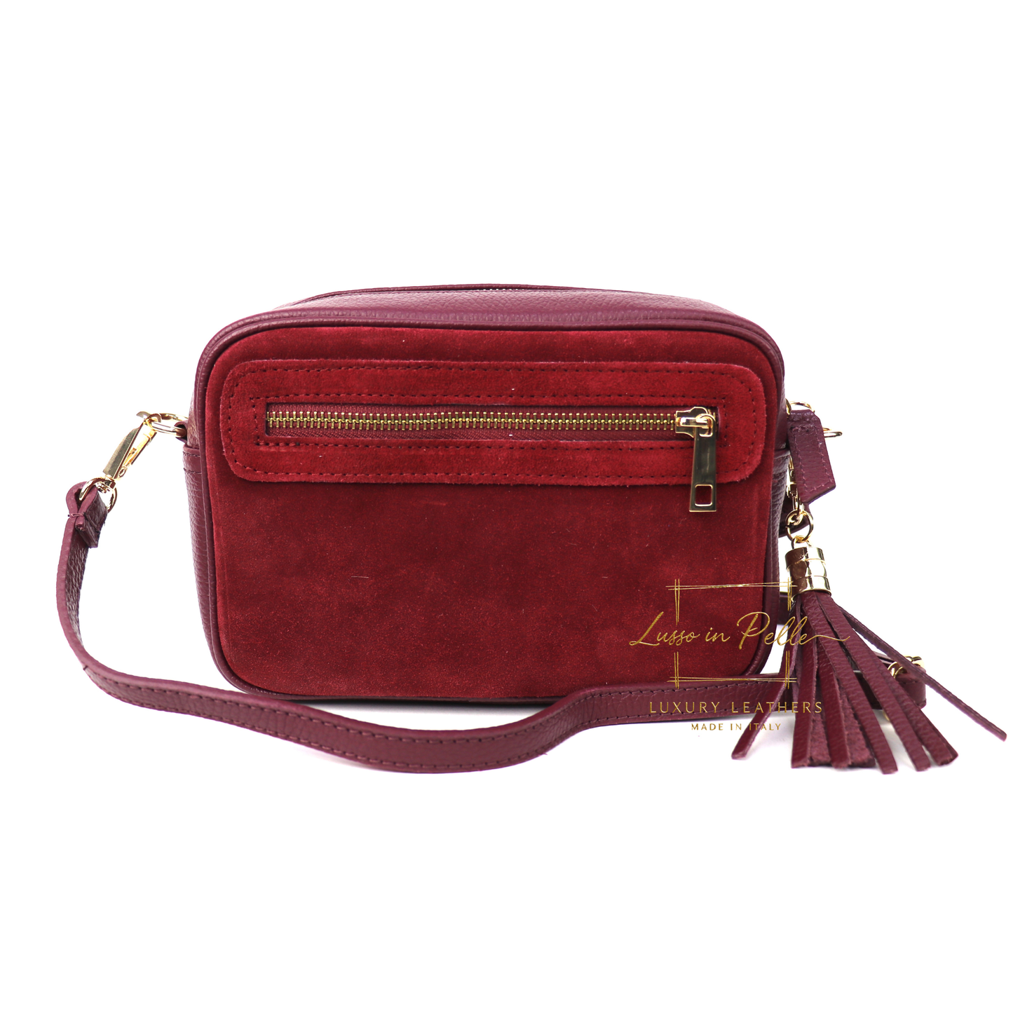 Suede Front Pebbled Leather Box Bag With Detachable/Adjustable Straps and Gold Hardware