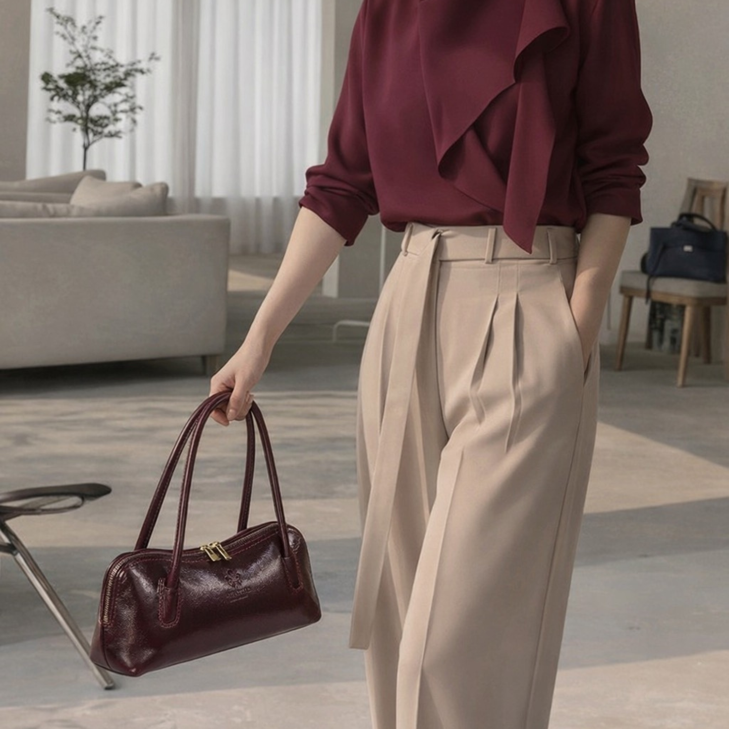 Buffered Leather Elongated Structured Florence Shoulder Bag