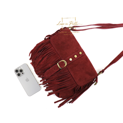 Fringe Suede Crossbody Bag with Adjustable Straps