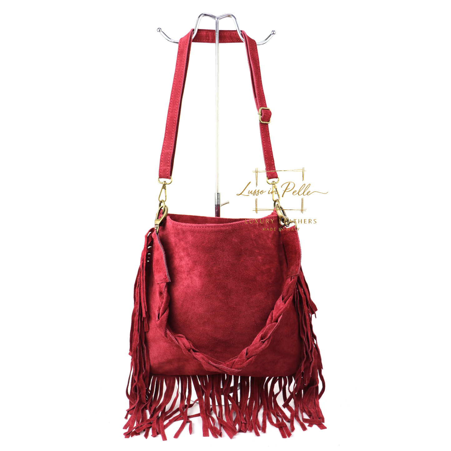 Marina Suede Shoulder/Crossbody Bag with Fringe