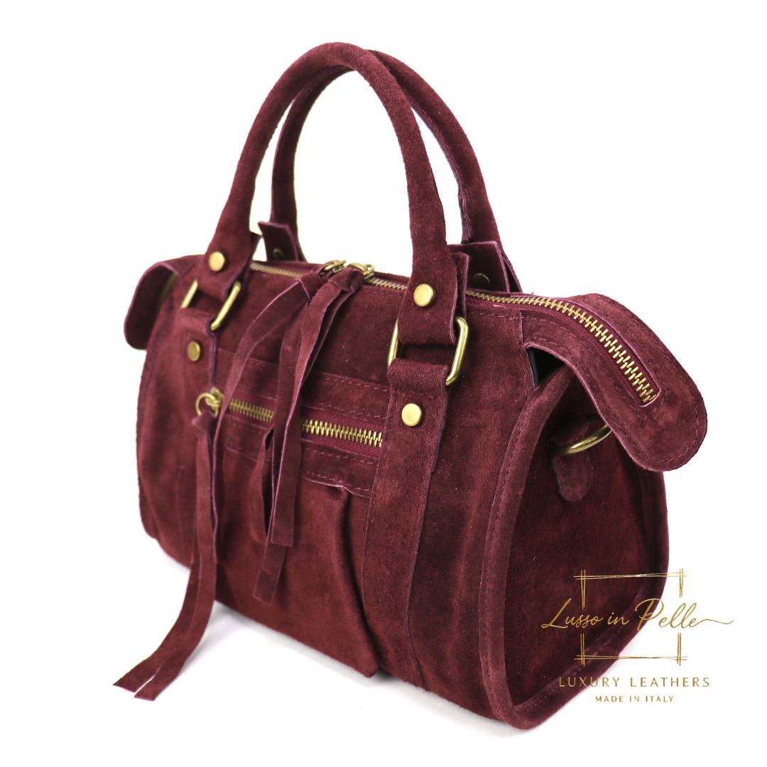 Small Suede Top Handle Crossbody Bag – Soft Genuine Leather Handbag with Detachable Strap