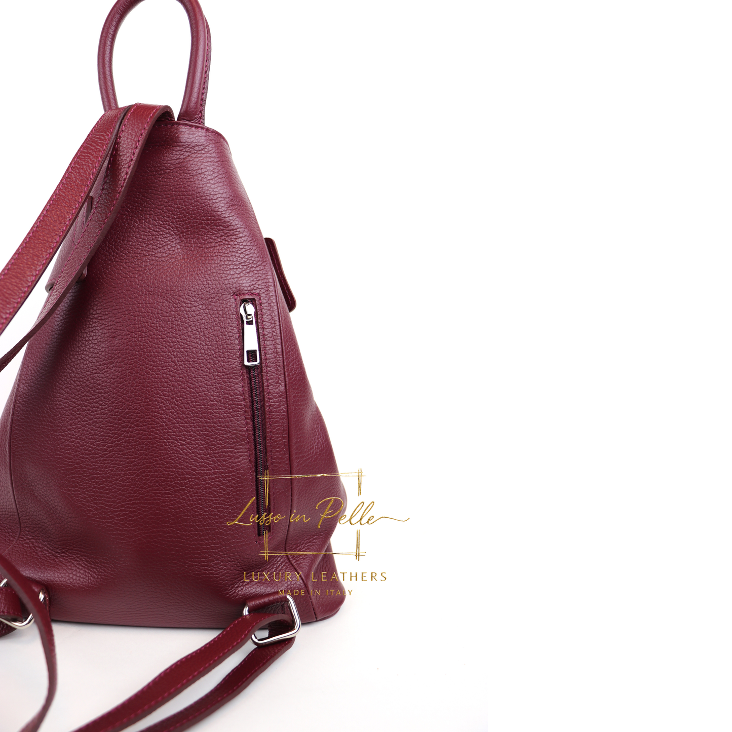 Fold-over Pebbled Leather Backpack