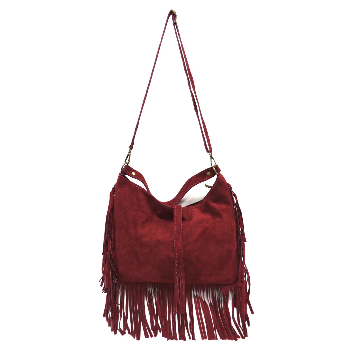 Large Suede Fringe Bag with Shoulder and Crossbody Straps: Handmade Genuine Italian Cowhide Suede Purse