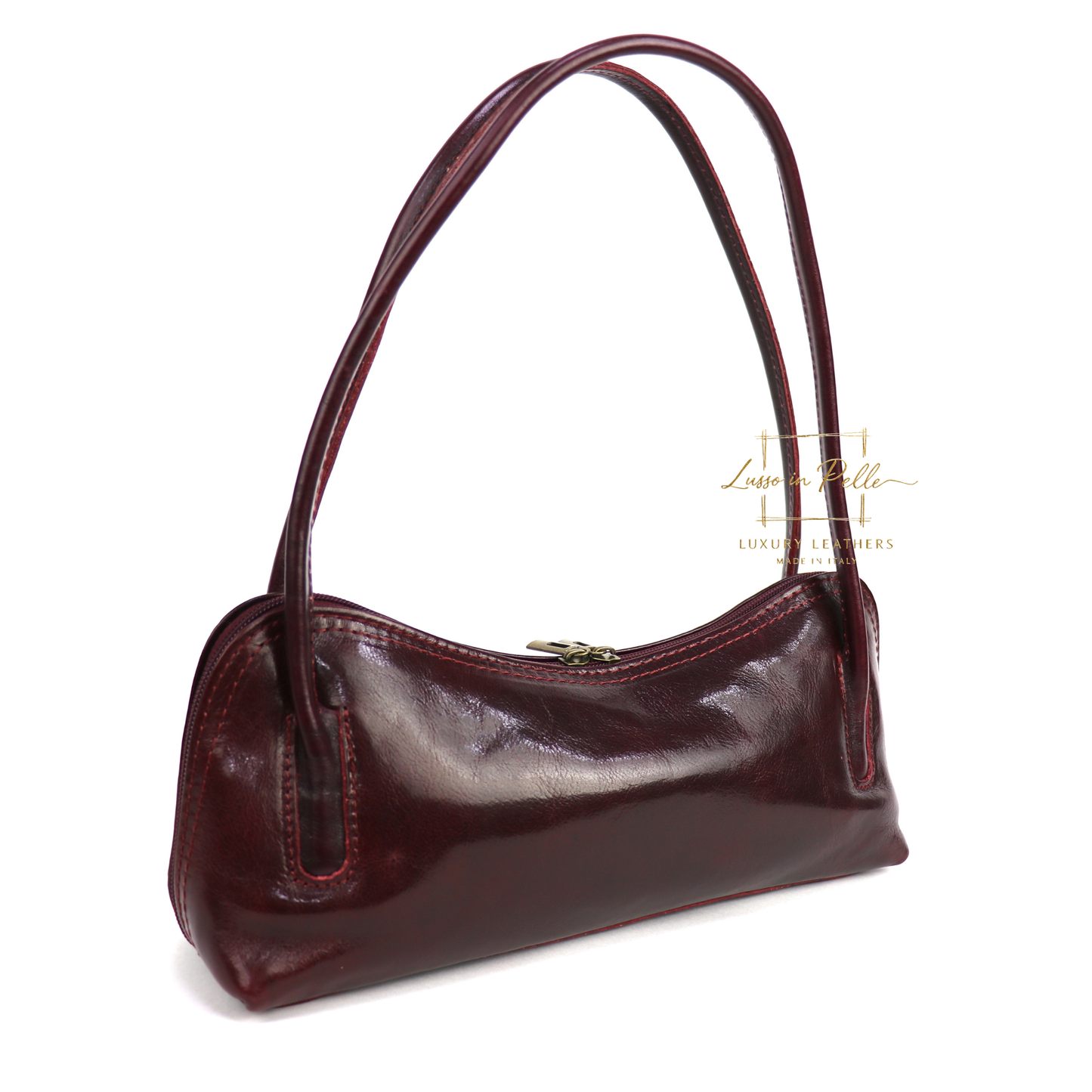 Buffered Leather Elongated Structured Florence Shoulder Bag