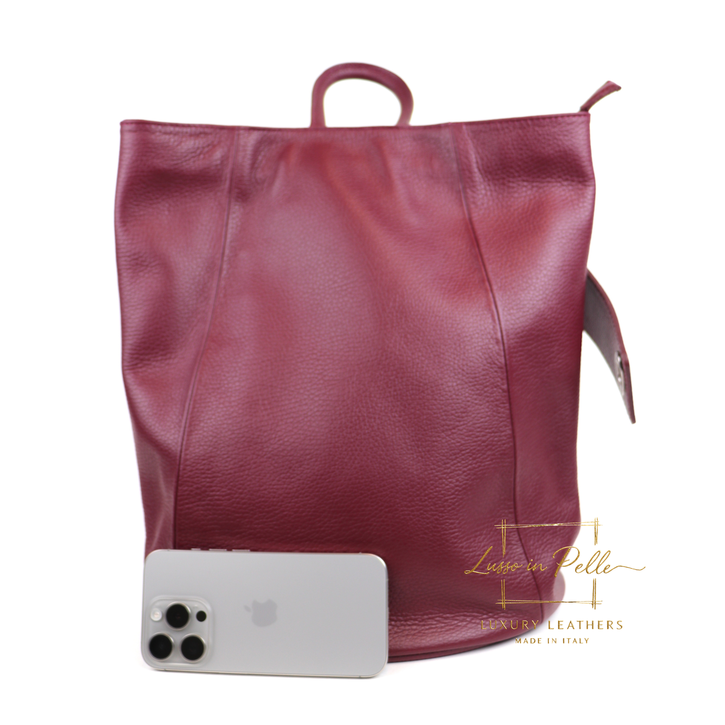 Fold-over Pebbled Leather Backpack