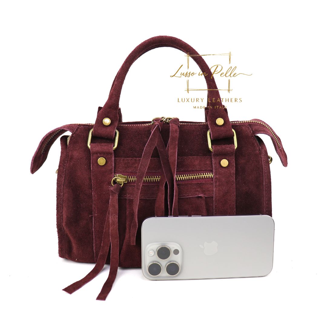 Small Suede Top Handle Crossbody Bag – Soft Genuine Leather Handbag with Detachable Strap