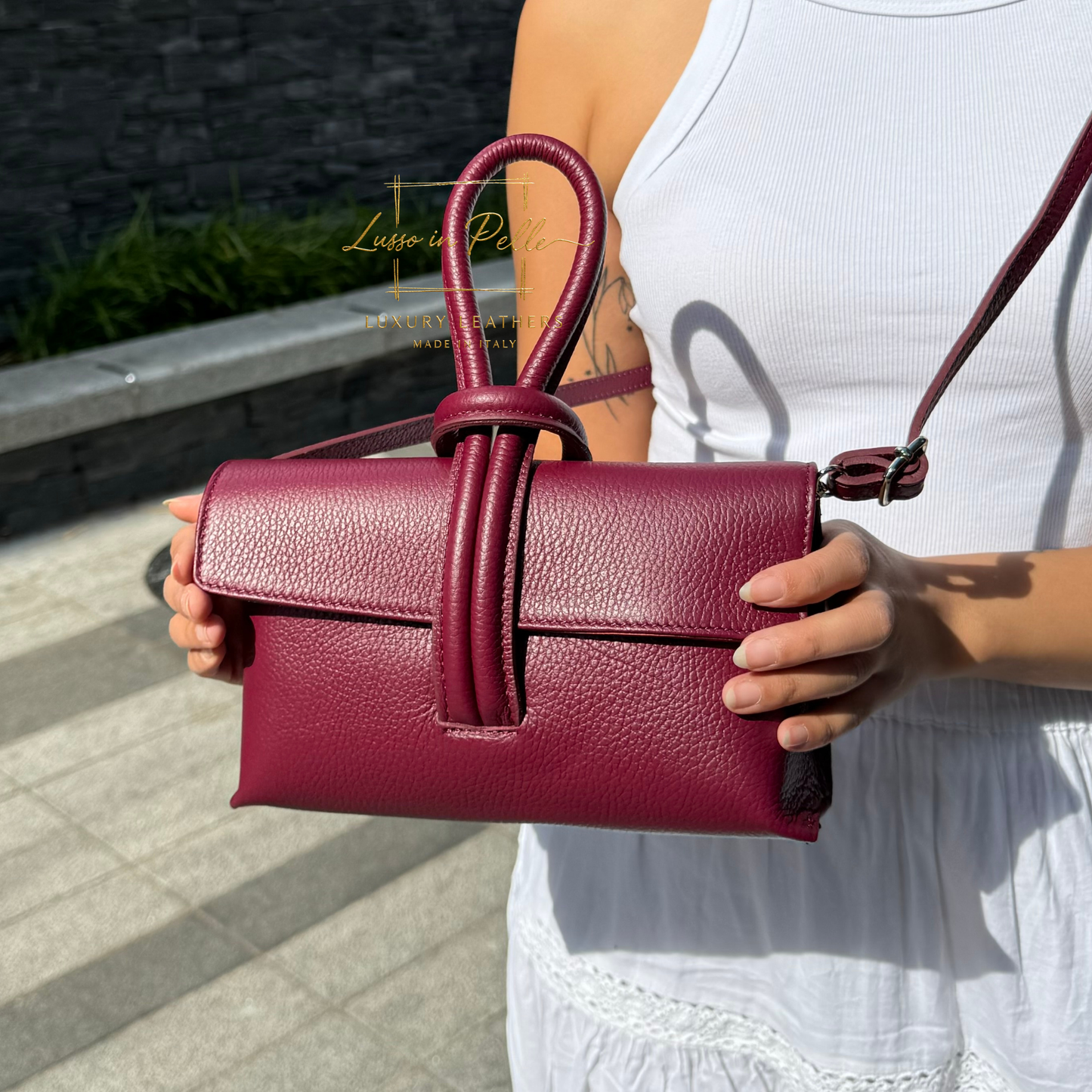 Rose Italian Versatile Leather Bag - Wrist Bag - Clutch Bag