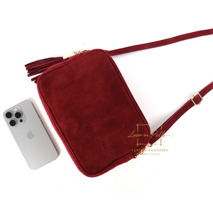 Suede Box Bag with Gold Hardware and Adjustable & Detachable Straps