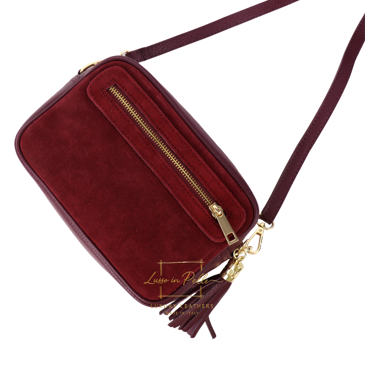 Suede Front Pebbled Leather Box Bag With Detachable/Adjustable Straps and Gold Hardware
