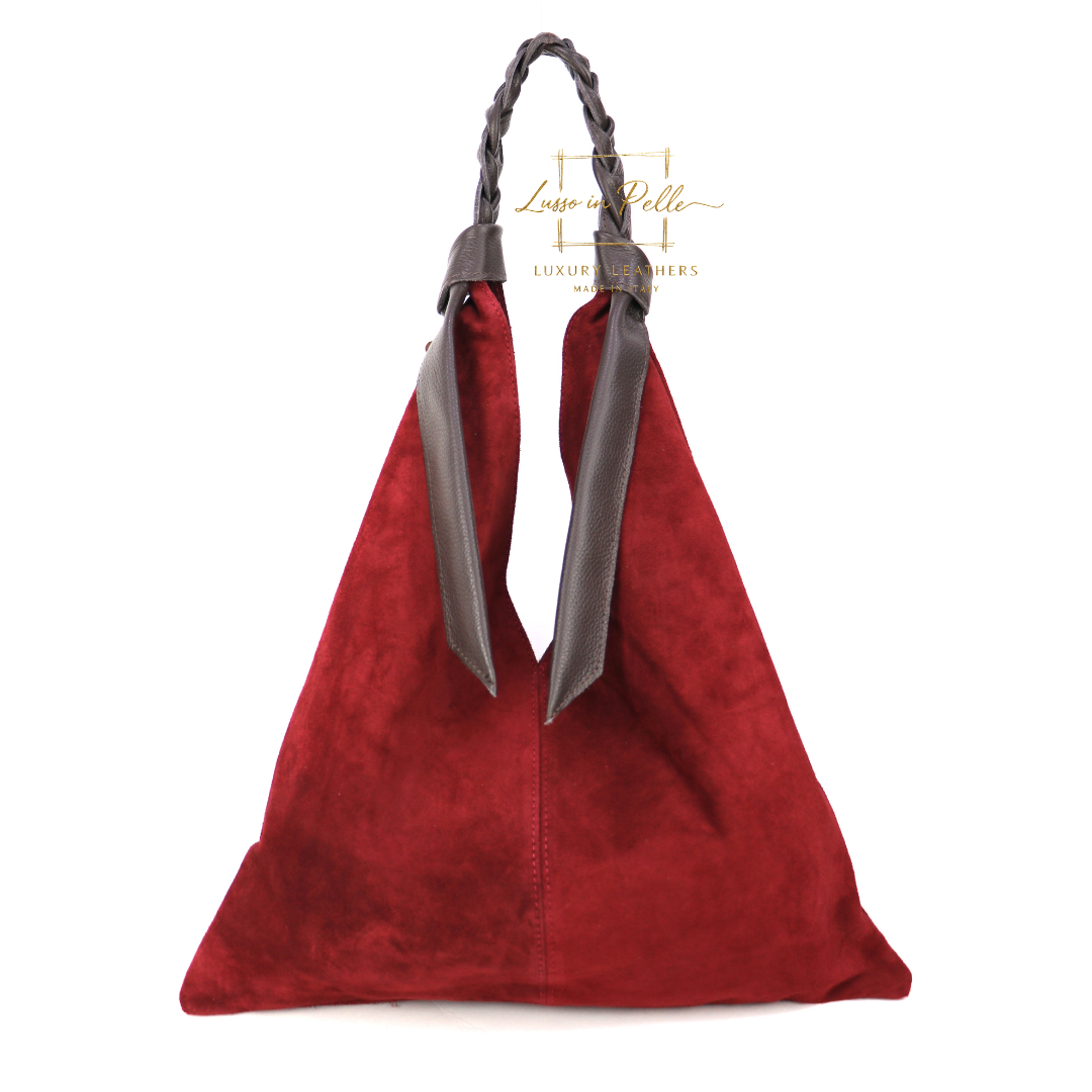 Suede Hobo Bag with Braided Leather Strap
