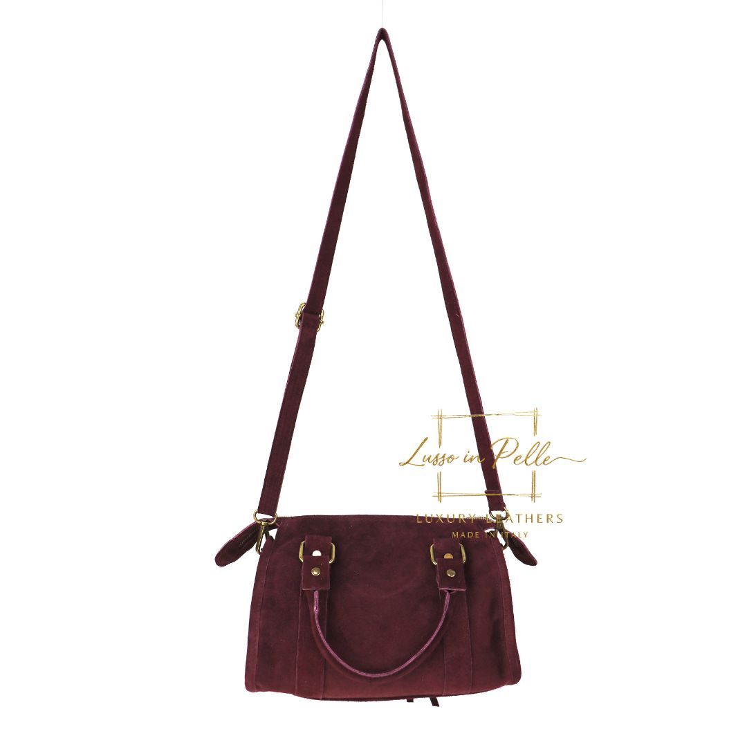 Small Suede Top Handle Crossbody Bag – Soft Genuine Leather Handbag with Detachable Strap