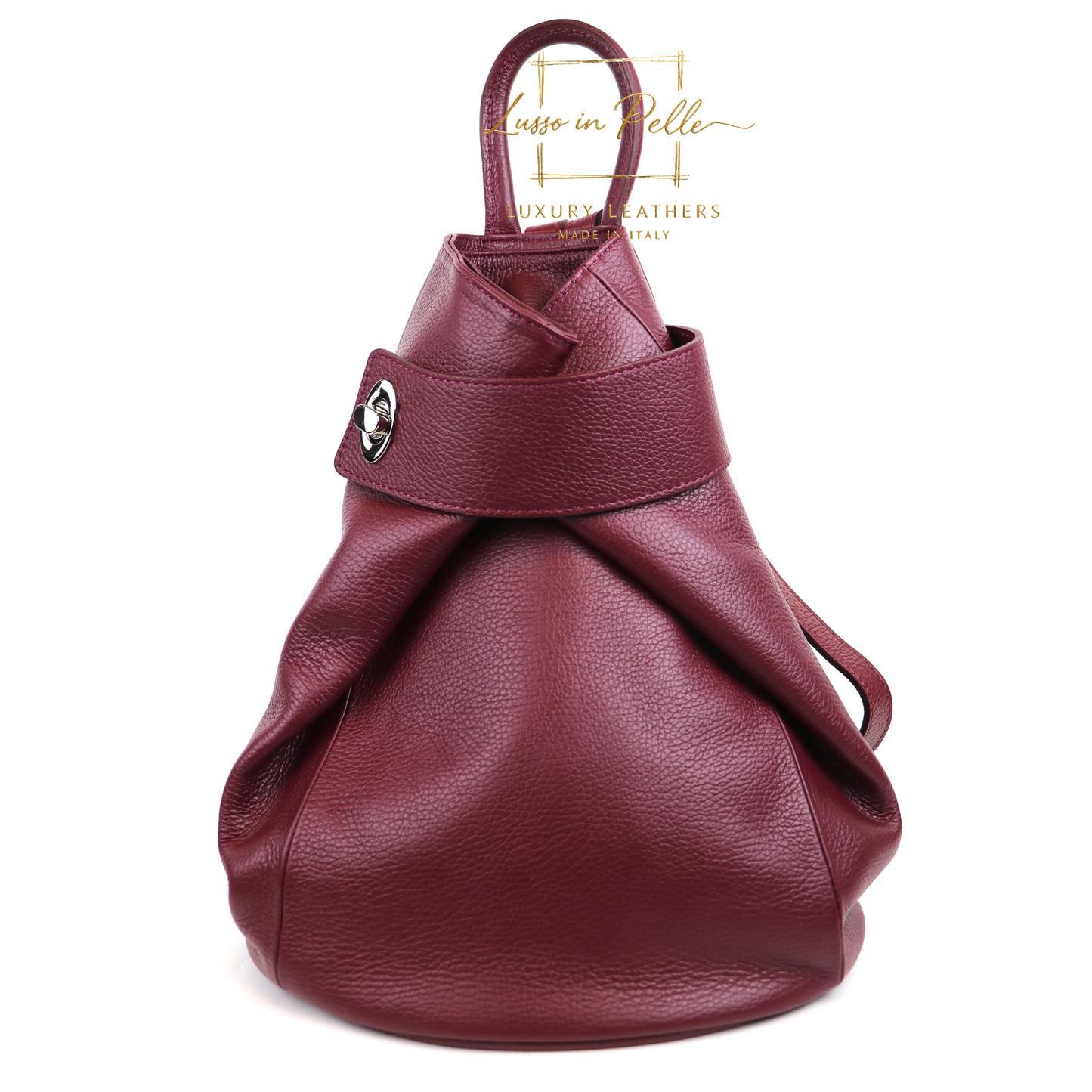 Fold-over Pebbled Leather Backpack