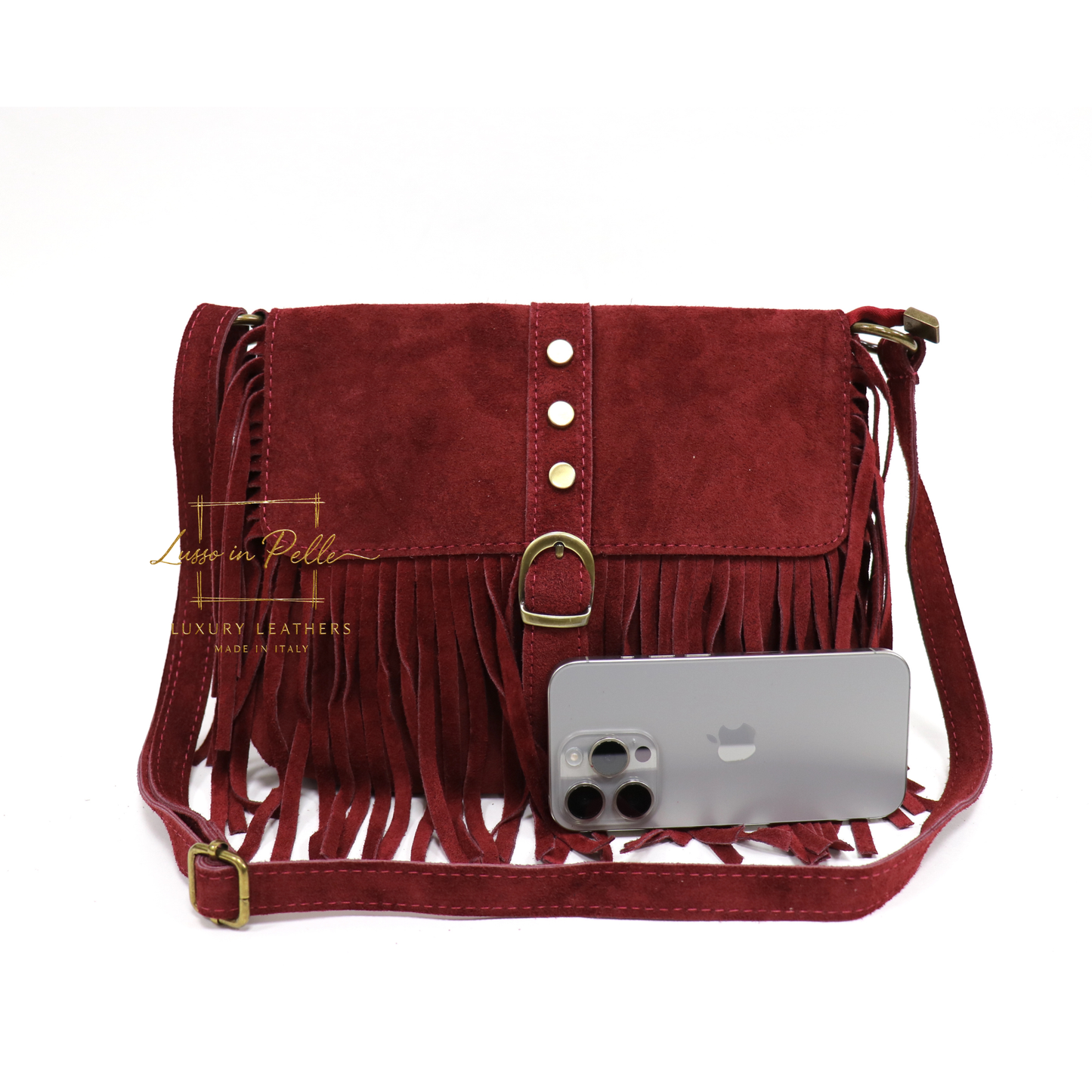 Fringe Suede Crossbody Bag with Adjustable Straps