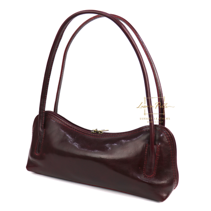 Buffered Leather Elongated Structured Florence Shoulder Bag