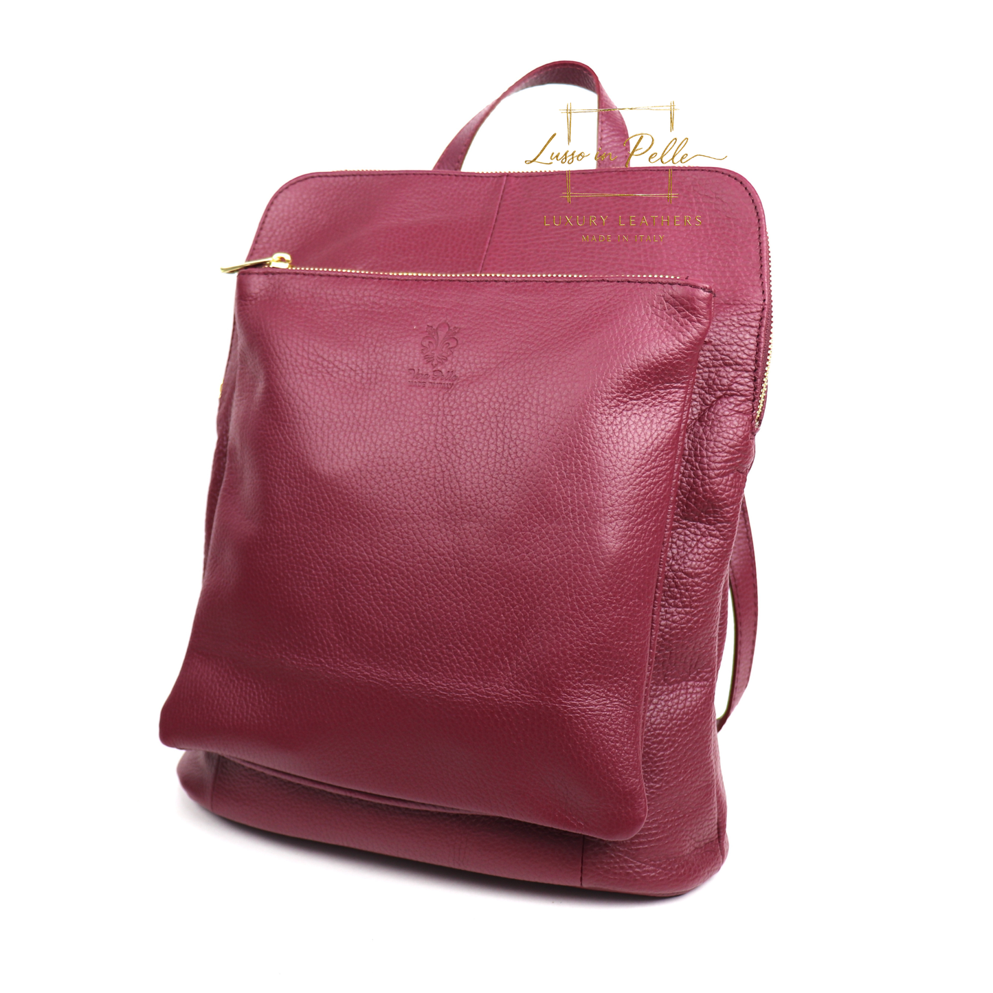 Large Versatile Italian Pebbled Leather Backpack