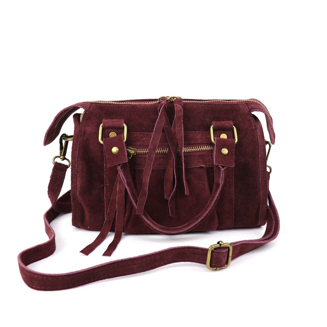 Small Suede Top Handle Crossbody Bag – Soft Genuine Leather Handbag with Detachable Strap