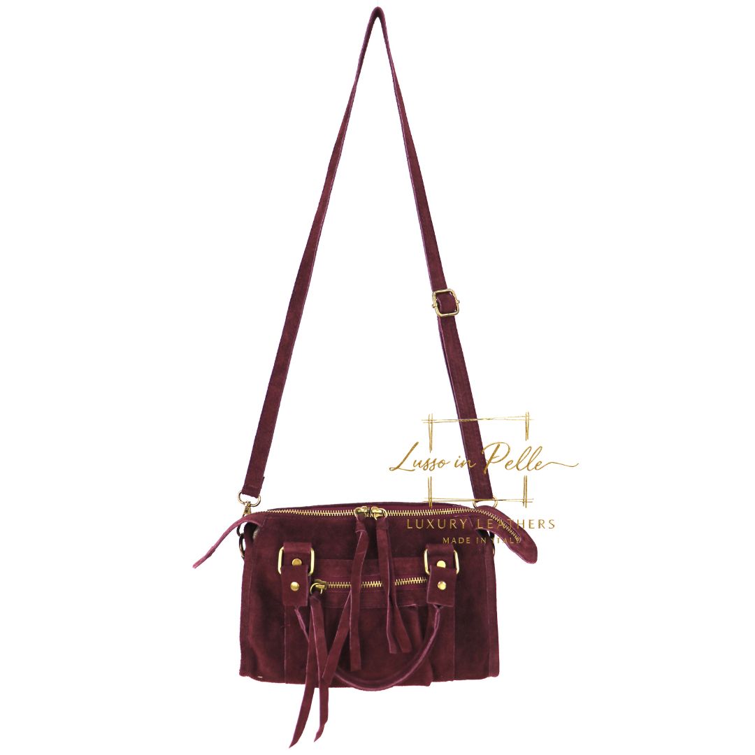 Small Suede Top Handle Crossbody Bag – Soft Genuine Leather Handbag with Detachable Strap