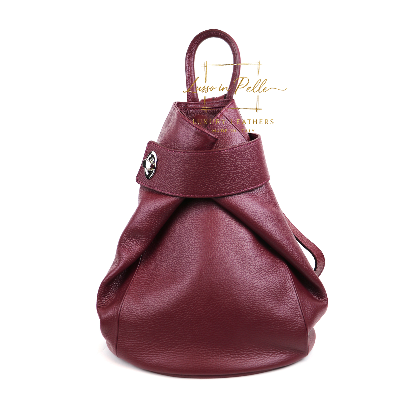 Fold-over Pebbled Leather Backpack