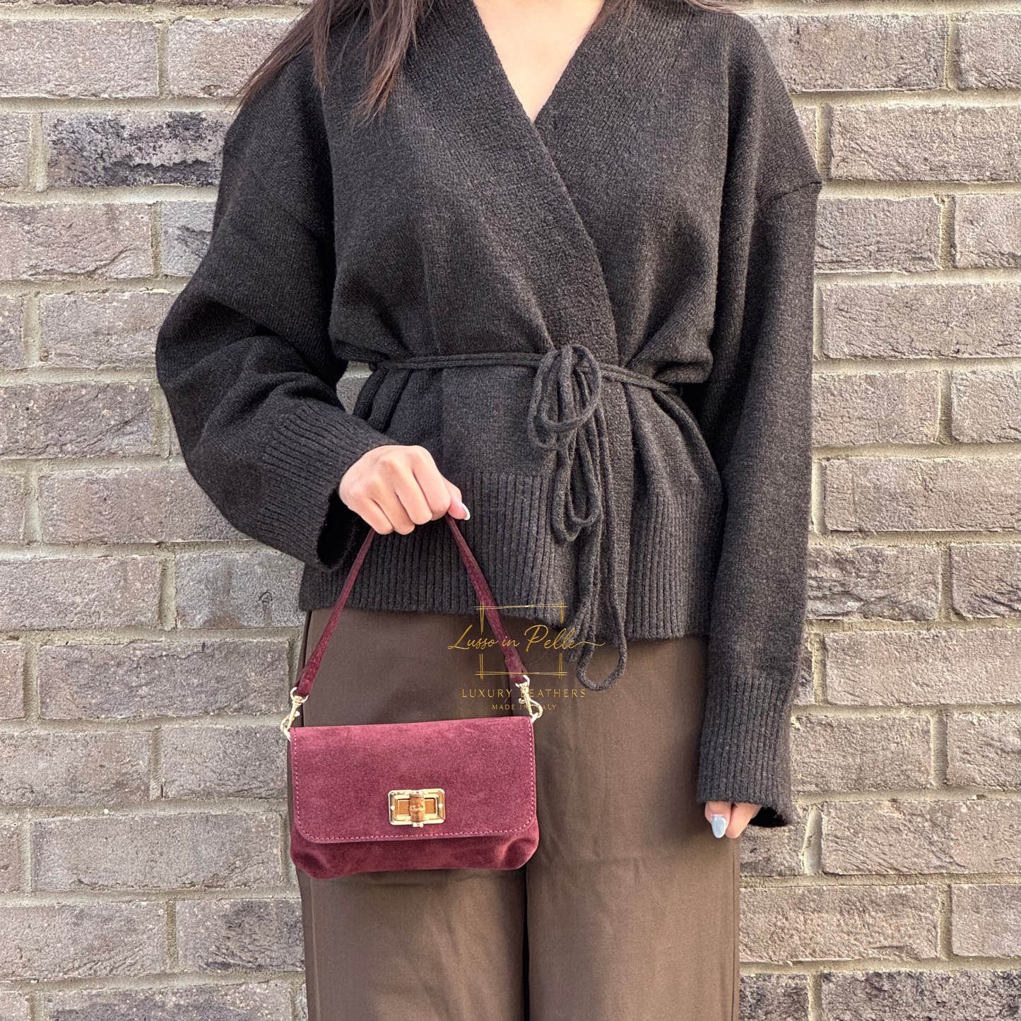 Small Suede Timeless Chic Italian Suede Clutch/Shoulder/Crossbody Bag