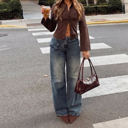 Buffered Leather Elongated Structured Florence Shoulder Bag