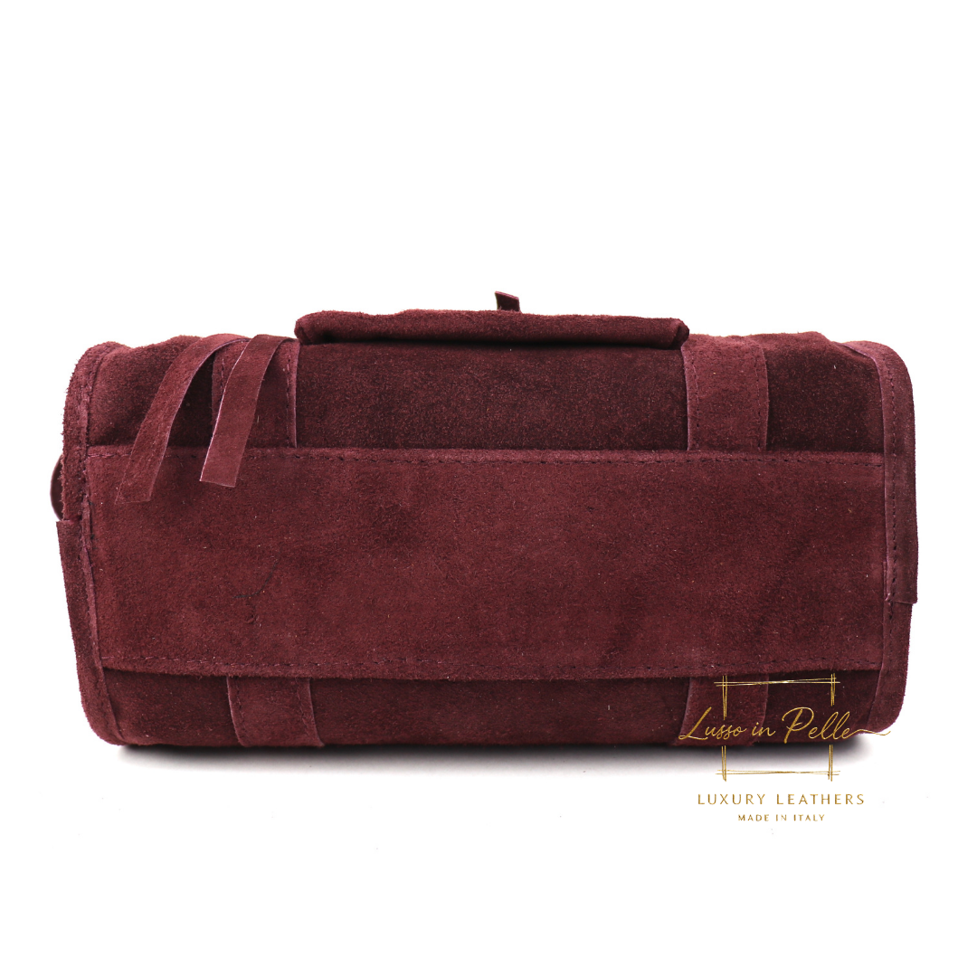 Small Suede Top Handle Crossbody Bag – Soft Genuine Leather Handbag with Detachable Strap