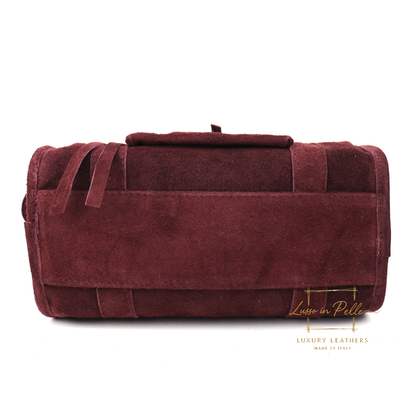 Small Suede Top Handle Crossbody Bag – Soft Genuine Leather Handbag with Detachable Strap