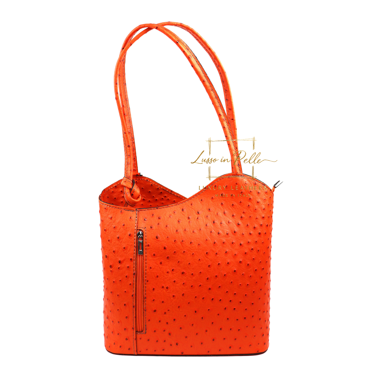 Ostrich Italian Leather Convertible Shoulder Bag Backpack