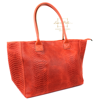 Suede Snake Print Two Style Large Shopper Bag