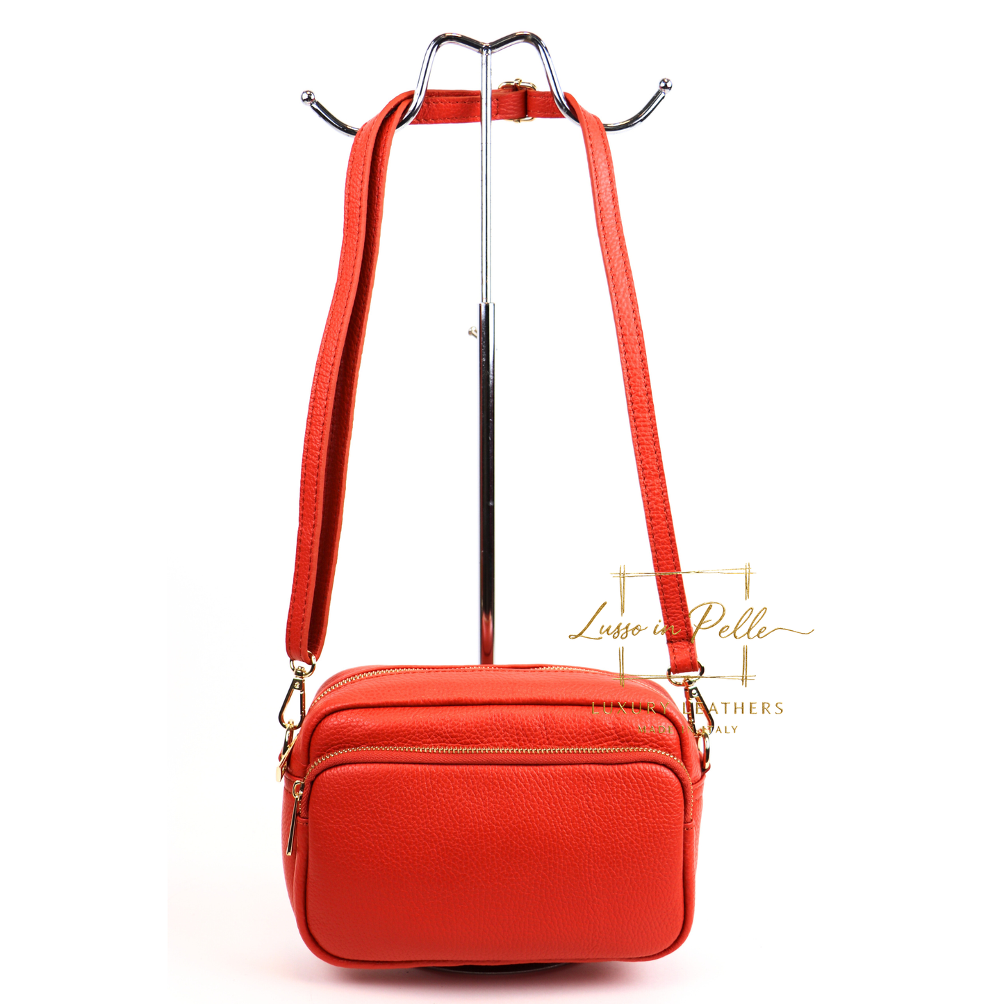 Double Zip Genuine Italian Leather Handbag