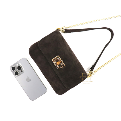 Small Suede Timeless Chic Italian Suede Clutch/Shoulder/Crossbody Bag