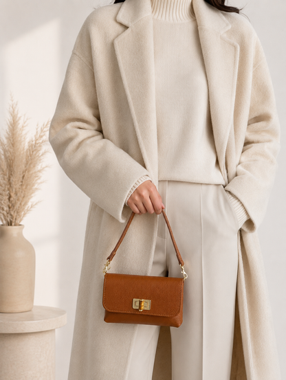 Small Pebbled Leather Clutch/Shoulder/Crossbody Bag with Bamboo-Style Clasp