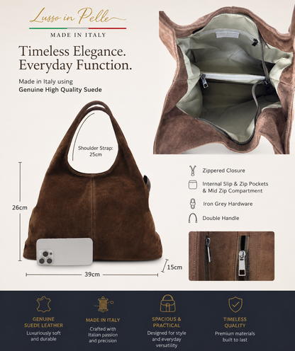 Lusso Double Handle Large Suede Shoulder Tote