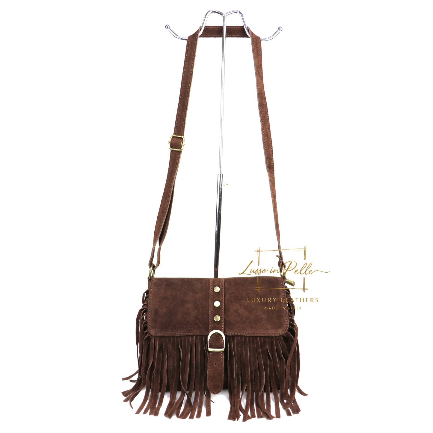 Fringe Suede Crossbody Bag with Adjustable Straps