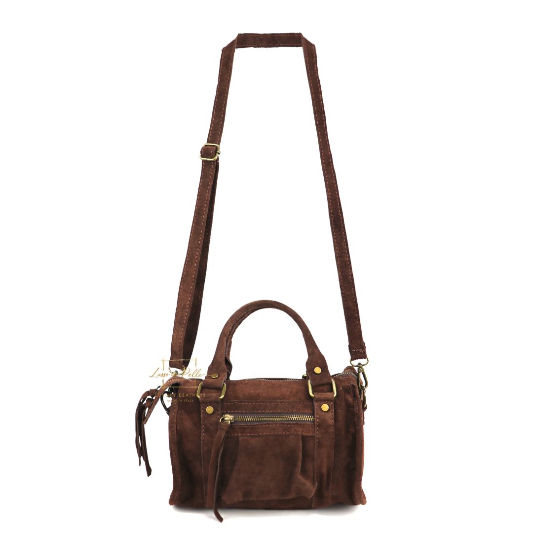 Small Suede Top Handle Crossbody Bag – Soft Genuine Leather Handbag with Detachable Strap