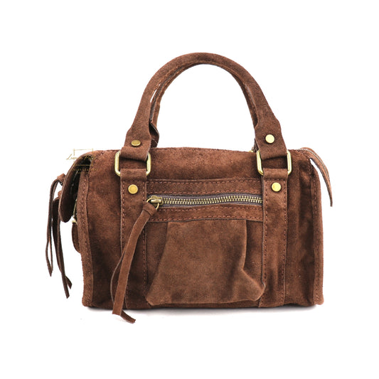 Small Suede Top Handle Crossbody Bag – Soft Genuine Leather Handbag with Detachable Strap