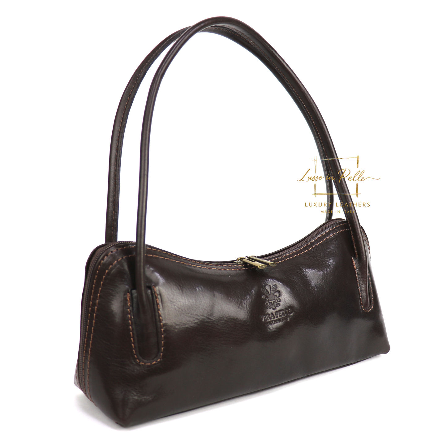 Buffered Leather Elongated Structured Florence Shoulder Bag
