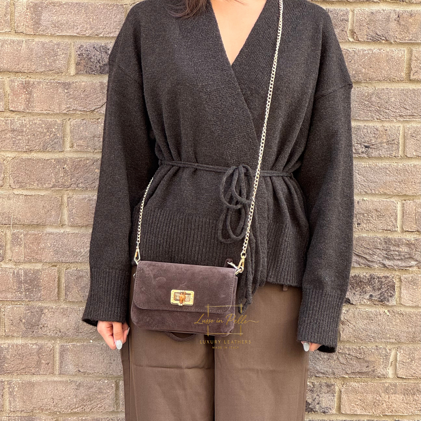 Small Suede Timeless Chic Italian Suede Clutch/Shoulder/Crossbody Bag