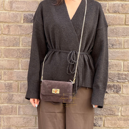 Small Suede Timeless Chic Italian Suede Clutch/Shoulder/Crossbody Bag